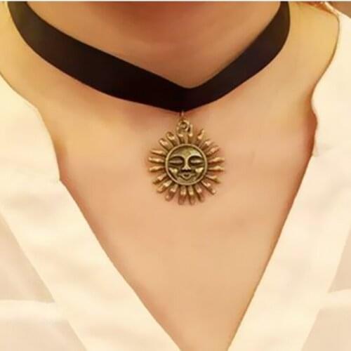 2021 New Silver Color Sun Necklace Restoring Ancient Ways Of Punk Lace Collar Neck Girl Band Short Paragraph Clavicle