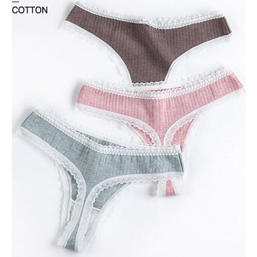New G-string for Women Lace Underwear Ladies Sexy Panties Female Causal Lingerie Bikini Underpants Girls Rib Cotton Thongs