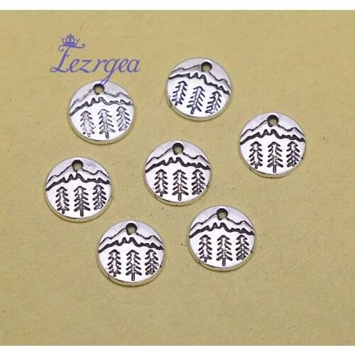 50pcs/lot--11mm, Pine Tree chams,Antique silver plated Under The Mountain charms,DIY supplies,Jewelry accessories