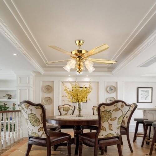 Luxury Vintage American Ceiling Fan with Lights Pull Rope Switch Ventilador Dining Living Room Bedroom E27 Ceiling Light Fan