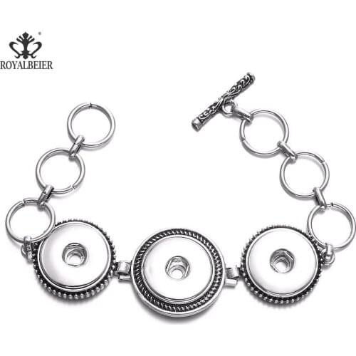 RoyalBeier Multiple Snap Buttons Stainless Steel Cuff Bracelets & Bangles 5pcs/Lot Fit 18mm Snaps For DIY Charm Women Jewelry