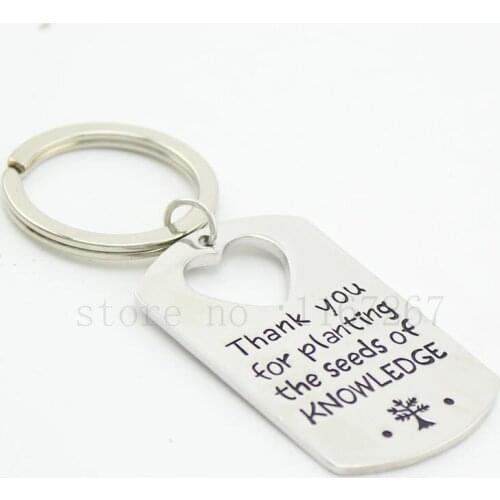 Hand Stamped"thank you for planting the seeds of knowledge"Teacher Appreciation Gift Dog Tag Key Chain Necklace Gift for Teacher