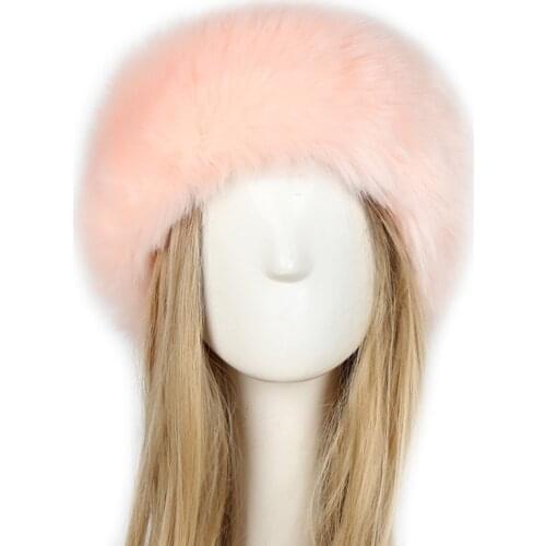 Russian Women Hat Winter Thick Fluffy Wide Headband Caps Faux Fur Fuzzy Earmuffs Elastic Turban Headwear Ski Hats Accessories