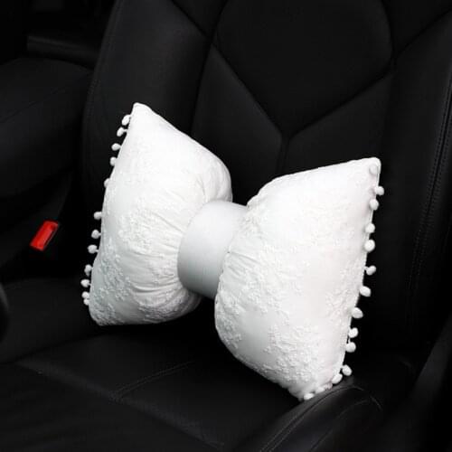 Cute White Lace Bowknot Car Neck Headrest Pillow Creative Auto Safety Seat Head Supports Cushion Waist Lumbar Support For Girls