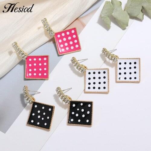 Rhinestone Hesiod 1 Pairs Square Earrings With Black And White Dots New Fashion Suitable for Girls Or Ladies Gifts