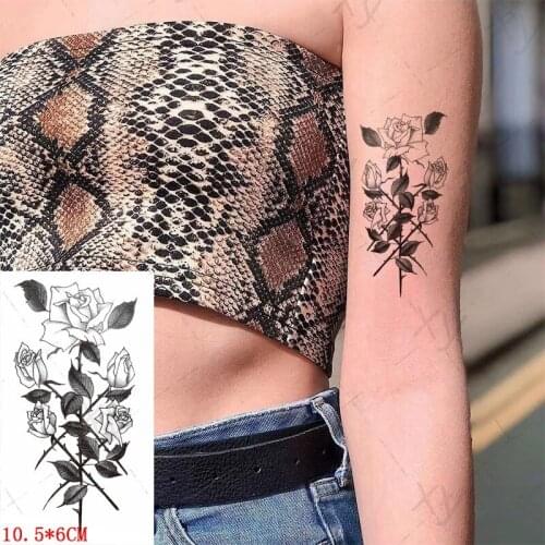 Temporary Tattoo Sticker Sexy Barbed Bouquet of Roses Fake Tattoos Waterproof Tatoos Legs Arm Belly Small Size for Women Girl