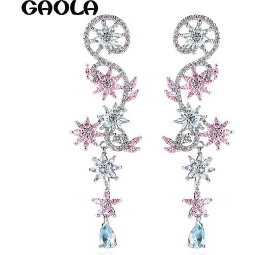 GAOLA Hot Sale Classic Multicolor Long Flower Dangle Earrings Hollow Earring For Women GLE8035Y