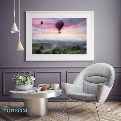 1 Piece Hot Air Balloons In Dawn Pictures Wall Art Canvas Painting For Living Room Pink Clouds Sky Mountain Poster Home Decor