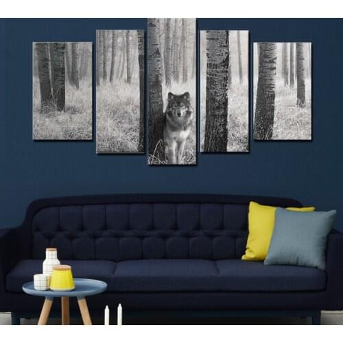 5 Panel Wall Art Painting Watchful Wolf Eyes In The Wild Prints On Canvas The Picture Animal Pictures Oil For Decor