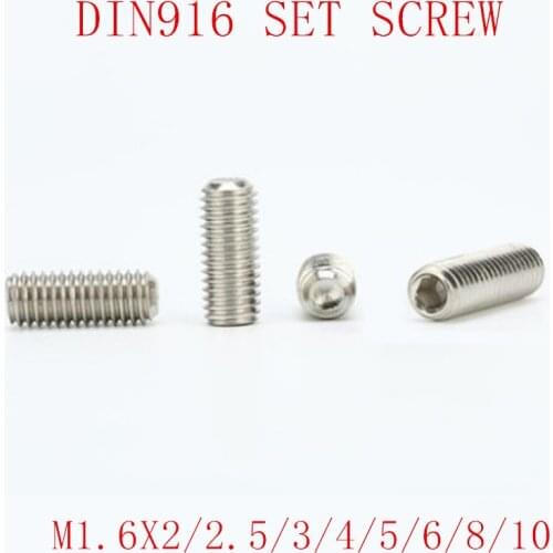 50PCS M1.6*2/3/4/5/6/8 DIN916 Stainless Steel cup point Hex Socket headness Set Screw Grub Screw