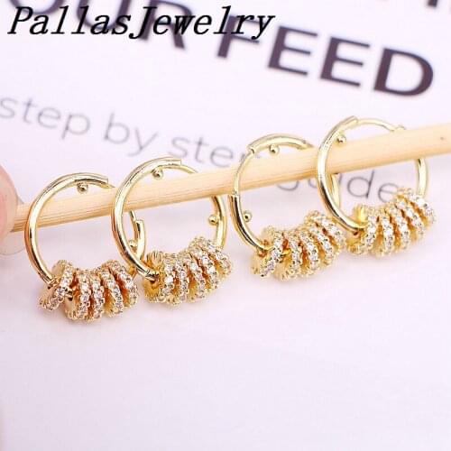 6Pairs, 22mm Micro Pave CZ Circle Hoop Female Clear Cz Zircon Earrings Jewelry Gold Color For Women Girls