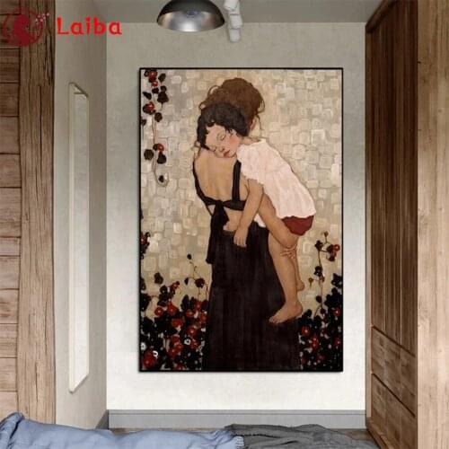 Diamond Embroidery Mother and Child By Gustav Klimt Full Square round Diamond Mosaic Art Painting Cross Stitch Wall Decor