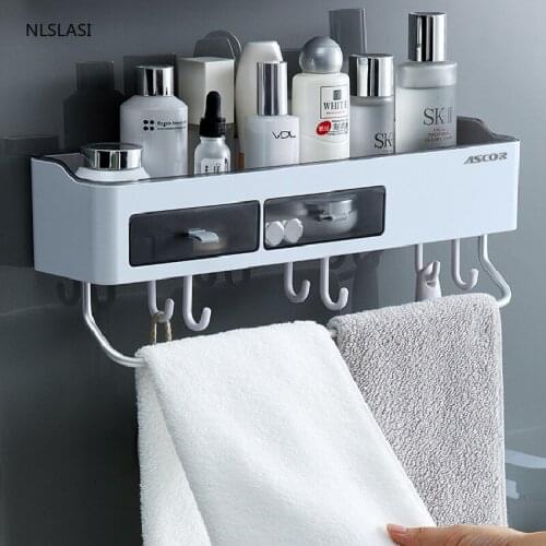 Aluminum Towel Holder Bathroom Decoration Bath Towel Hanging Storage Shelf Hardware Accessories with Drawer Punch-free Shelf
