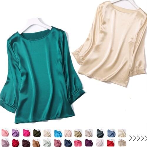 Summer Female Silk Blouse 100% Natural Silk Tops and Blouses Women elegant O neck Half Sleeve Silk Work office Blusas