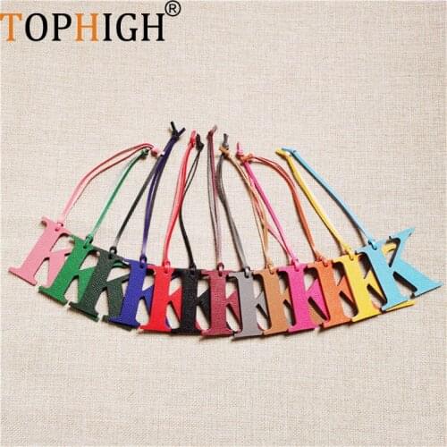 TOPHIGH Original Newly Genuine Natural Leather Initial Capital English Letter K Keychain Backpack Custom Name Women Bag Charms