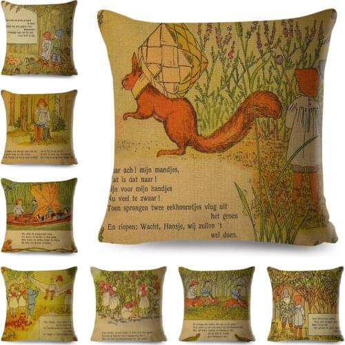 Vintage Style Cartoon Cushion Cover Decor European Fairy Tale Pillowcase for Sofa Home Children Room Polyester Pillow Case