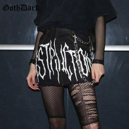 Goth Dark Denim Skirts For Women