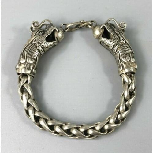 Chinese Rare Tibet Silver Handwork Dragon Amulet Bracelet Exquisite Collectible