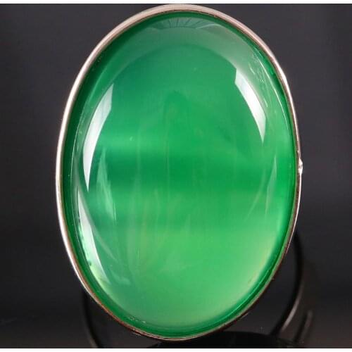1Pcs Finger Ring Women Men Wedding Ring Jewelry Gift Natural Stone Oval Beads Green Onyx Adjustable Z130