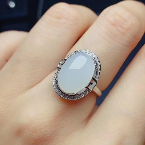 Big size natural Hetian white jade ring necklace for women jewelry soft character gold plated special craftmanship party gift