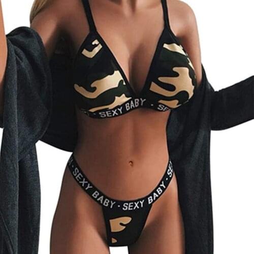 Ladies Sexy Camouflage Bikini Bra + Pants Sexy Baby Printed Navy Style Underwear Set
