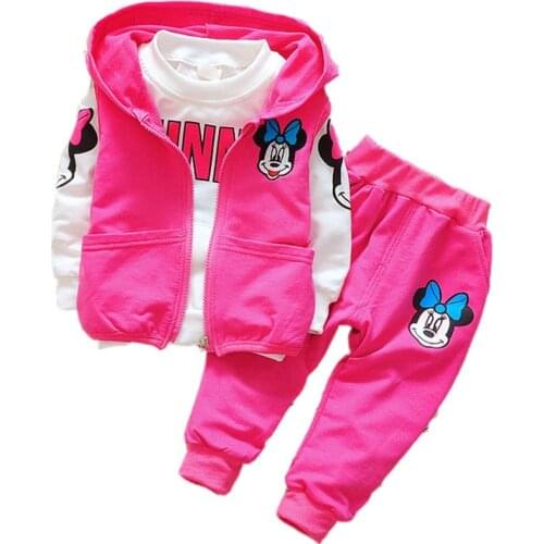 Girls Minnie Mickey Clothing Set Children spring autumn 3 Pcs Sets Hooded Jacket Coat Vest Pants Suits Kids Cartoon Clothes