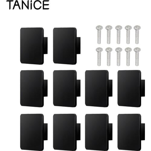 TANiCE 10Pcs Aluminum Alloy Square Knobs Matte Black Door Knob Square Cabinet Drawer Knob For Cabinets Wardrobes Dressing Tables