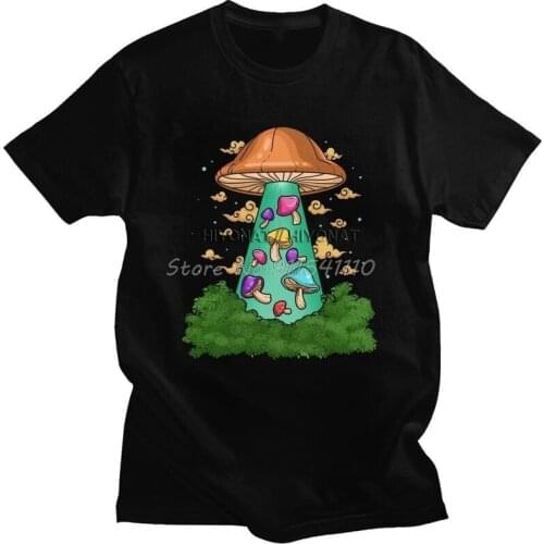 Fashion Ufo Shrooms T Shirt Men Short Sleeved Magic Mushroom Psilocybin T-shirts Casual Tee Pre-shrunk Cotton Tshirt
