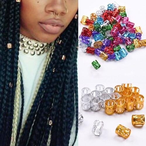 100Pcs/pack Fashion Girl Hair Decor Extension Braids Cuff Hole Dreadlocks Dread Beads Rings Clips Pins Adjustable Tube Set