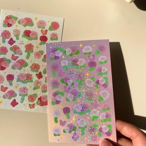 Cute Rose Flower Love Bubble Laser Stickers Scrapbooking Decorative Diy Craft Diary Album Journal Stationery Sticker