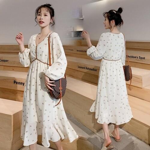 2020 New Floral Dress Maternity Dress Spring Summer Korean Tops V-neck Clothes for Pregnancy Women Pregnant Dresses High Quality