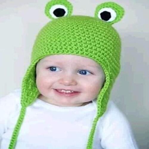 Novelty cute cartoon frog big eyes infant baby boys girls crochet handmade knitted hat with ear flap cap 1 pcs