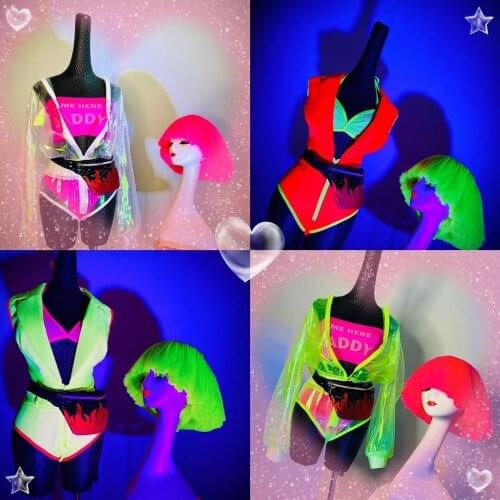 New Fluorescent Color Costumes For DJDS Nightclub Female Singer Gogo Dancer Stage Performance Clothes Festival Clothing DWY6082