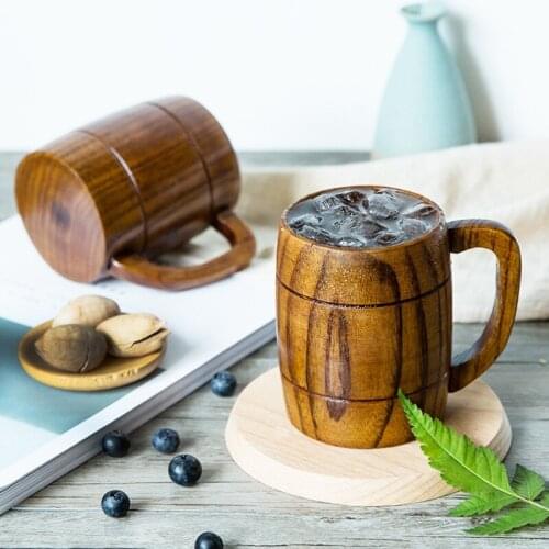 Natural Solid Wood Beer Coffee Mug Japanese Environmental Protection Wooden Barrel-style Wooden Cup Stylish Design Beautiful
