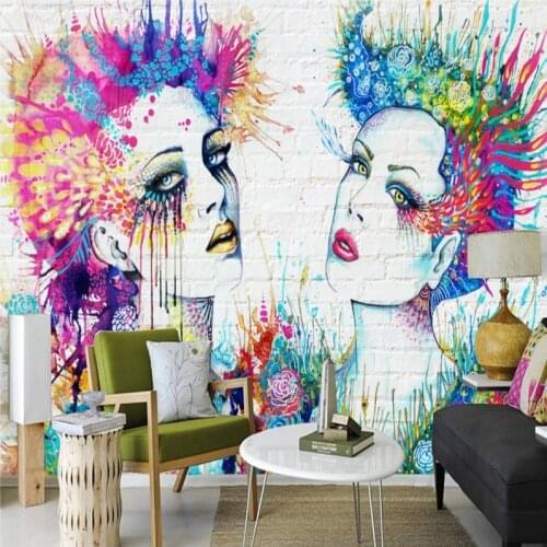 Drop Shipping Custom 3d Wallpaper Colorful Dynamic Fashion Beauty Brick Wall Shopping Mall Bar Decoration Custom Wallpaper Mural