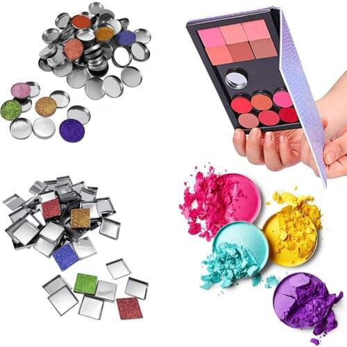 50 Pack Empty Refillable Square Round Metal Pans Tins For Eyeshadow Palette Magnetic Makeup Palette Blush Lipstick Organizer