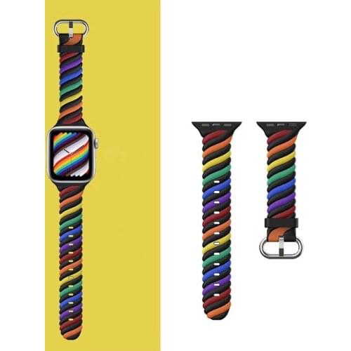 Rainbow Braided Silicone Strap For Apple Watch iwatch 6 5 4 3 2 SE38 42 40 44mm Waterproof Sports Replacement Wristband Bracelet