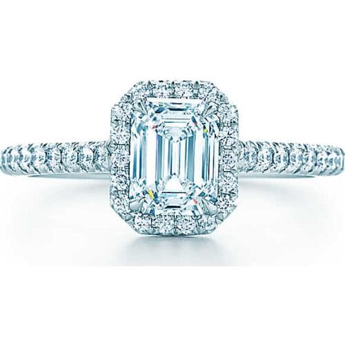 Fabulous 18K White Gold Au750 Ring 2CT Emerald Cut Diamond Promise Wedding Ring Anniversary White Gold Ring