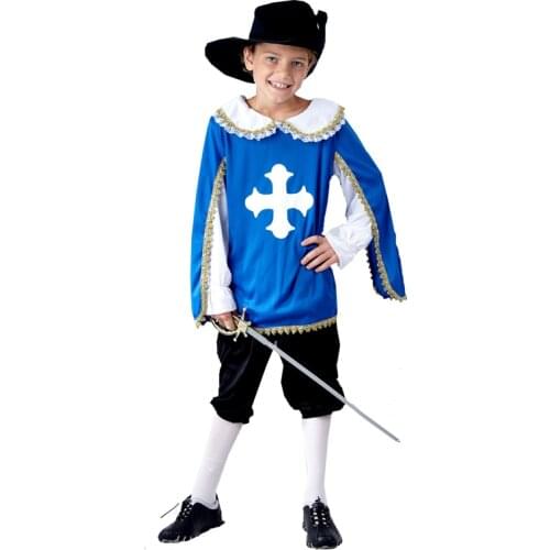 Snailify Boys Blue Musketeer Costume Kids Warrior Costume For Halloween Purim Carnival Party Fancy Dress