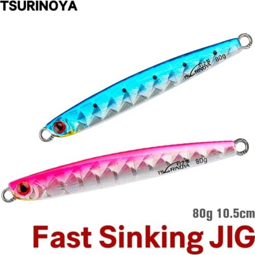 TSURINOYA JIG Fishing Lure 80g Fast Sinking JIGGING 886F Boat Saltwater Fishing Tackle Hard Baits Seabass Tuna Lures