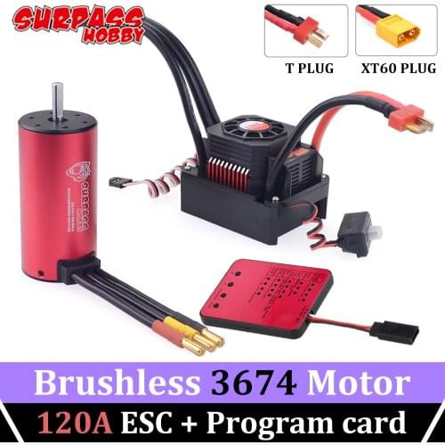 SURPASS HOBBY KK Waterproof Combo 3674 1900KV 2250KV Brushless Motor 5mm 120A ESC 4S Program Card for 1/8 RC Car Traxxas Wltoys
