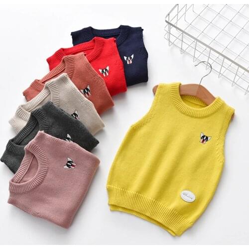 Newborn Baby Sweater Cartoon Puppy Knitted Baby Vest For Boys&girls School Uniform Style Sweater Childrens clothing