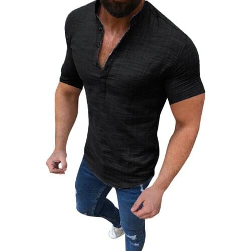 High Quality Classic Mens Casual Blouse Cotton Linen T-shirt Loose Tops Short Sleeve Tee Shirt Streetwear Men summer clothing