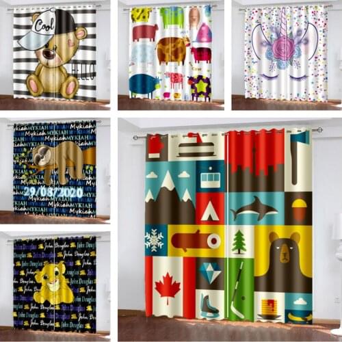 Cartoon Funny CURTAIN Animal Pattern Childrens Bedroom Living Room Curtain Shade Custom Curtain Suit with Hook Accessories