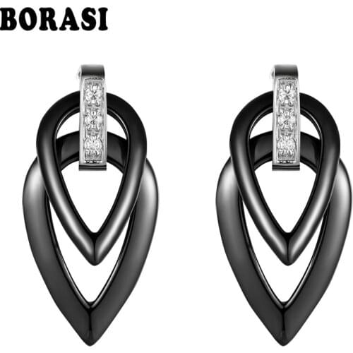 New Punk Black White Colour Water Drop Ceramic Earrings for Women Vintage Geometric Statement Earrings Bohemian Fashion Jewelry