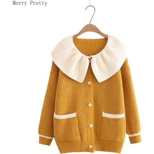 Women Solid Single Breasted Peter Pan Collar Knitted Sweater 2020 Spring Casual Long Sleeve Pocket Jumper Knitted clothes