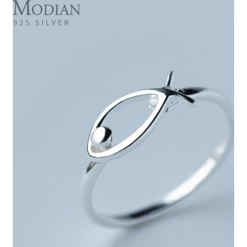 Modian Genuine 925 Sterling Silver Minimalism Simple Fish Ring for Women Fashion Animal Free Size Ring Fine Jewelry Accessories