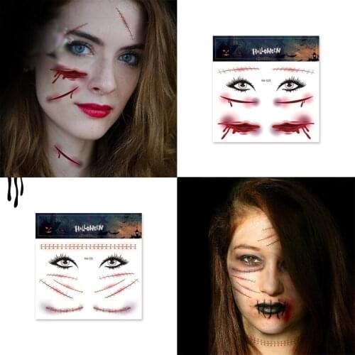 1pc New Environmental Waterproof Halloween Face Sticker Funny&Scary Scars Halloween Blood Mark Tattoo Sticker Funny Spoof Toy