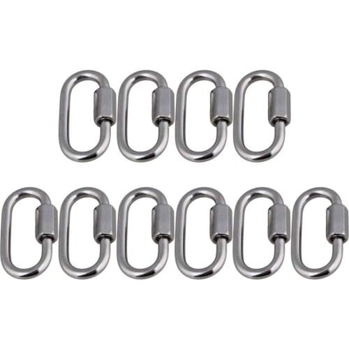 10Pcs Multifunctional 304 Stainless Steel M4 Carabiner Quick Oval Screwlock Link Lock Ring Hook