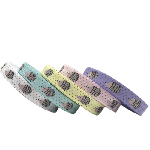 Hedgehog Print Fold Over Elastic for Headband 10Yard 5/8'' FOE Gift Ribbon Webbing for Girl Bracelet Hair Tie DIY Hair Accessory